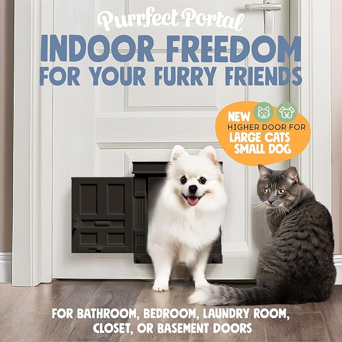 Beacon Hill Interior Cat Door Black- Durable Indoor Cat Door for Tall Cats or Dogs, No Flaps, Stylish and EASY DIY Pet Door, Spacious Large Kitty Door for Cats Up to 20 lbs, by Purrfect Portal