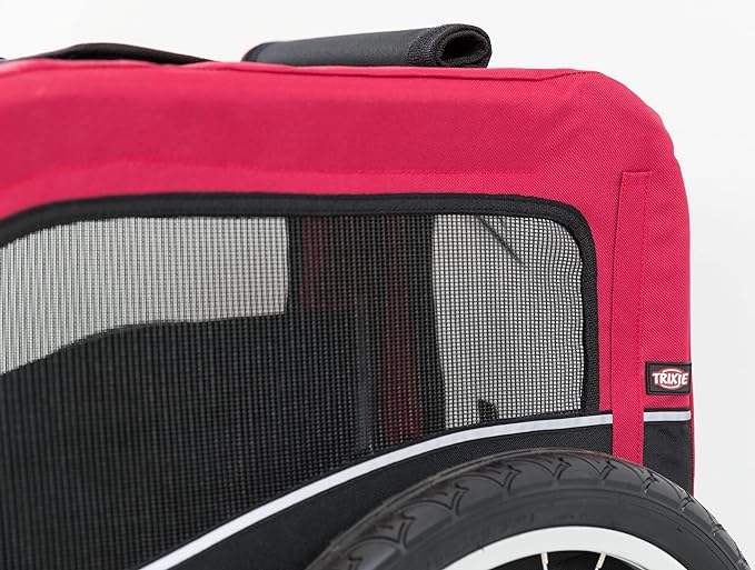 TRIXIE Dog Trailer for Bicycles, Dog Bike Trailer for Small Dogs up to 33 lbs, Quick Set-up and Fold Down, Red