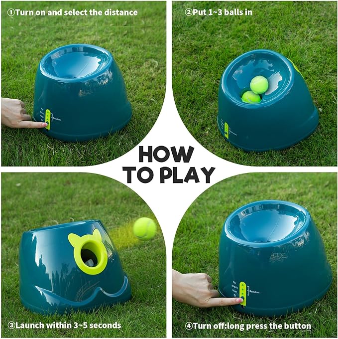 Automatic Ball Launcher for Dog, Including 9 Small Sized 2-inch Balls, Adjustable Launch Distance, Suitable for Small to Medium Sized Dogs (Blue)