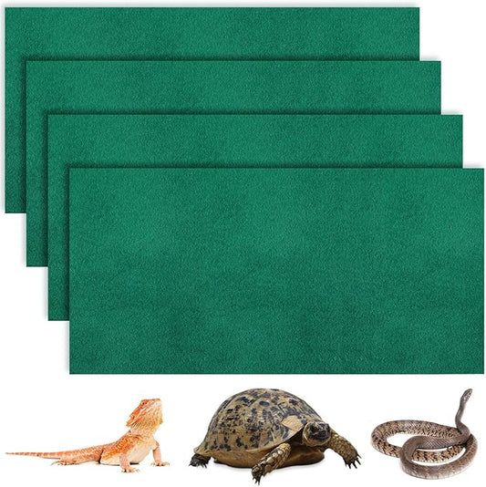 4 Pcs 24" x 47" Reptile Carpet Pet Terrarium Floor Liners Bedding Substrate Liner Supplies Reptile Cage Mat Tank Accessories for Lizard Bearded Dragon Tortoise Snake Leopard (Green)