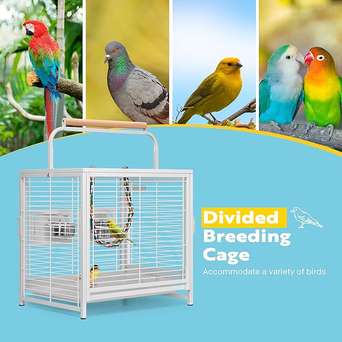 VIVOHOME 19 Inch Wrought Iron Bird Travel Carrier Cage for Parrots Conures Lovebird Cockatiel Parakeets White