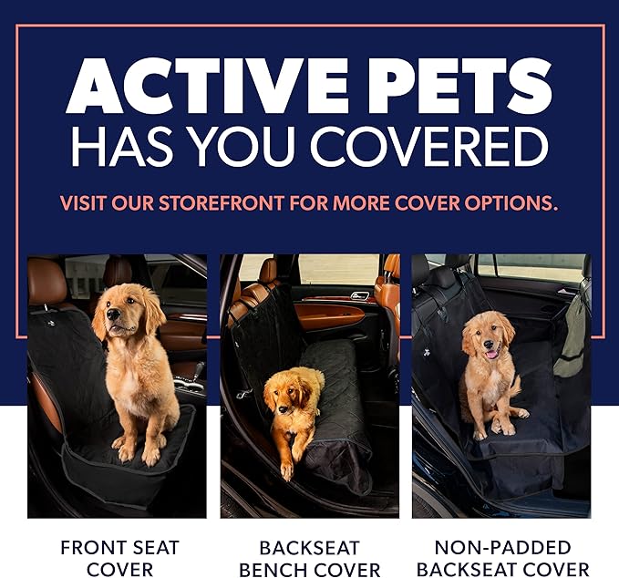 Active Pets Dog Car Seat Cover for Back Seat, Protector Dog Hammock for Car - Waterproof Pet Back Seat Cover for Trucks, Sedans & SUVs - Use with Chom Chom Roller Pet Hair Remover. Beige