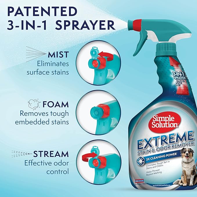 Simple Solution Extreme Pet Stain And Odor Remover, Enzymatic Cleaner With 3X Pro-Bacteria Cleaning Power, 32 Ounces