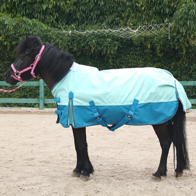 Mini Horse/Pony/Foal/Miniature Size 36"-51" Lightweight Waterproof & Breathable 1200 Denier Turnout Blanket with No Filling Turquoise 42"