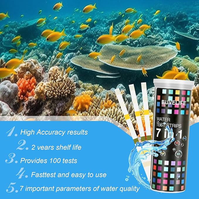 7 in 1 Aquarium Test Strips,100 Strips Aquarium Testing Kit for Freshwater Saltwater Fast & Accurate Water Testing Strips