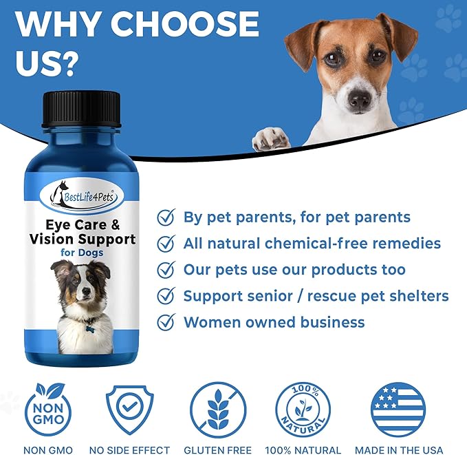 Eye Care and Vision Support Dog Supplement - Natural Eye Infection Treatment Relieves Conjunctivitis, Swelling, Discharge, and More - Stop The Dog Eye Drops Struggle with Easy to Use Pills