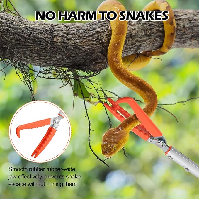 60" Snake Grabber Tool, Telescopic Aluminum Alloy Reptile Snake Tongs with Net, Professional Heavy Duty Rattle Snake Grabber Catcher Wide Jaw Pick-up Handling Tool with Lock