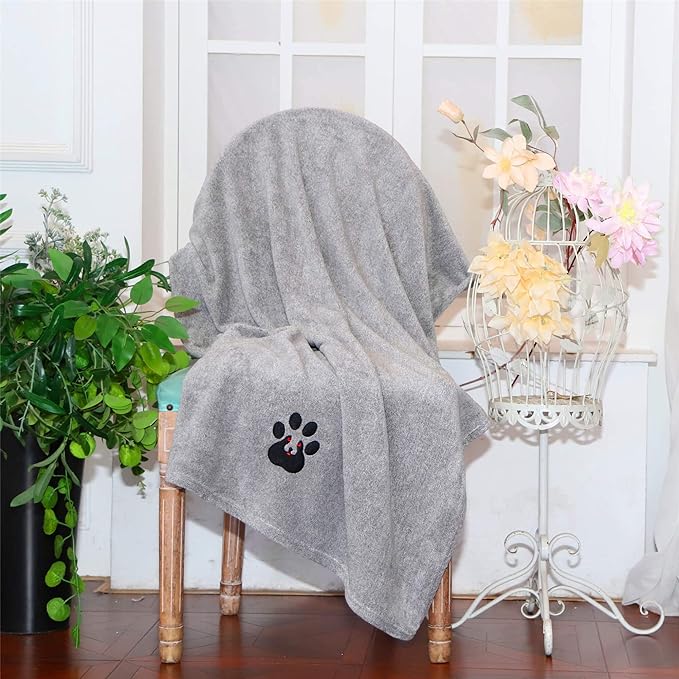Extra Large Dog Towels for Drying Dogs Super Absorbent Soft Microfiber Pet Bath Grooming Towel for Dogs and Cats & Other Pets (XL-55" * 36", Grey)
