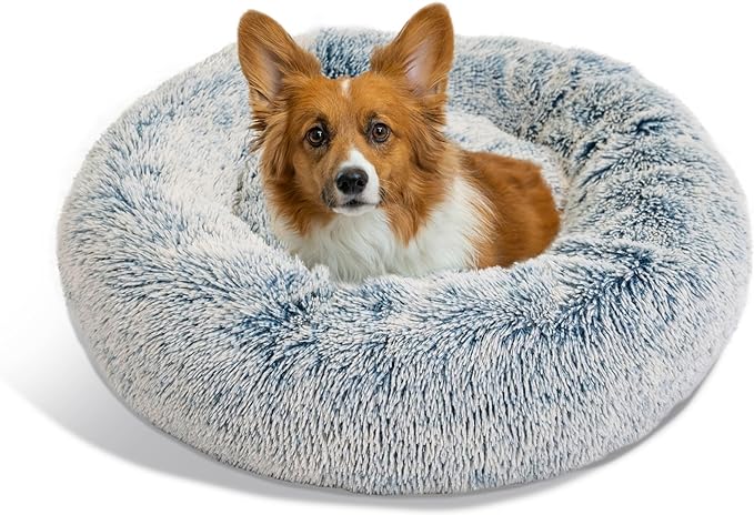 Best Friends by Sheri The Original Calming Donut Cat and Dog Bed in Shag Fur Denim, Medium 30"