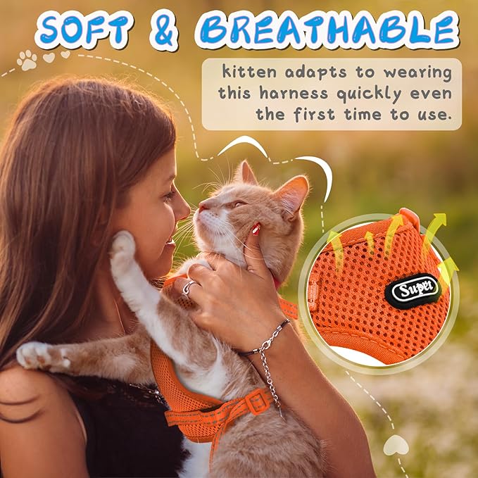 Supet Cat Harness and Leash Set for Small to Large Cats Adjustable Cat Vest Harness with Reflective Trim Universal Cat Leash and Harness for Cats/Puppies Outdoor Walking