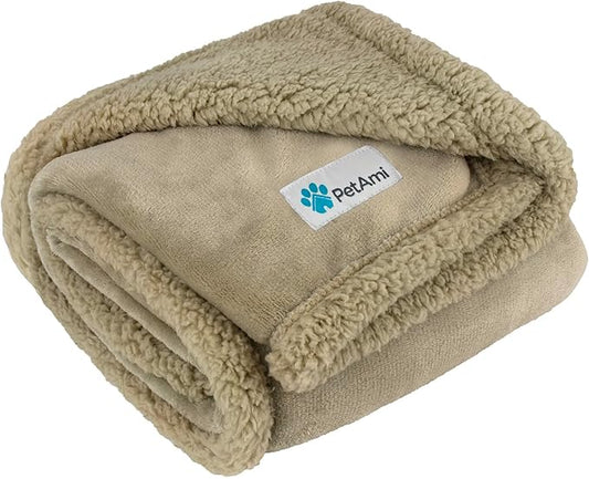 PetAmi Dog Blanket for Medium Large Dogs, Pet Bed Blanket Cat Puppy Kitten, Fleece Furniture Couch Cover Protector Sofa Car, Soft Sherpa Dog Throw Plush Reversible Washable, 40x60 Solid Taupe