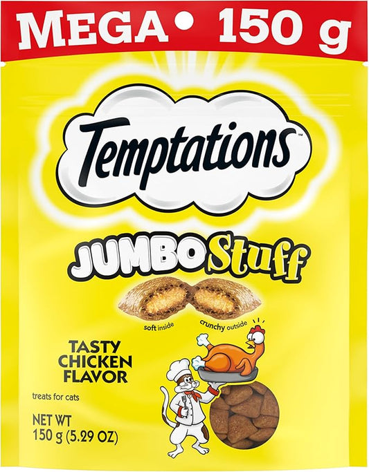 Temptations Jumbo Stuff Crunchy and Soft Cat Treats Tasty Chicken Flavor, 5.3 oz (Pack of 10)