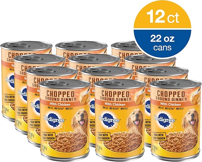 PEDIGREE CHOPPED GROUND DINNER Adult Canned Soft Wet Dog Food with Chicken, 22 oz. Cans (Pack of 12)