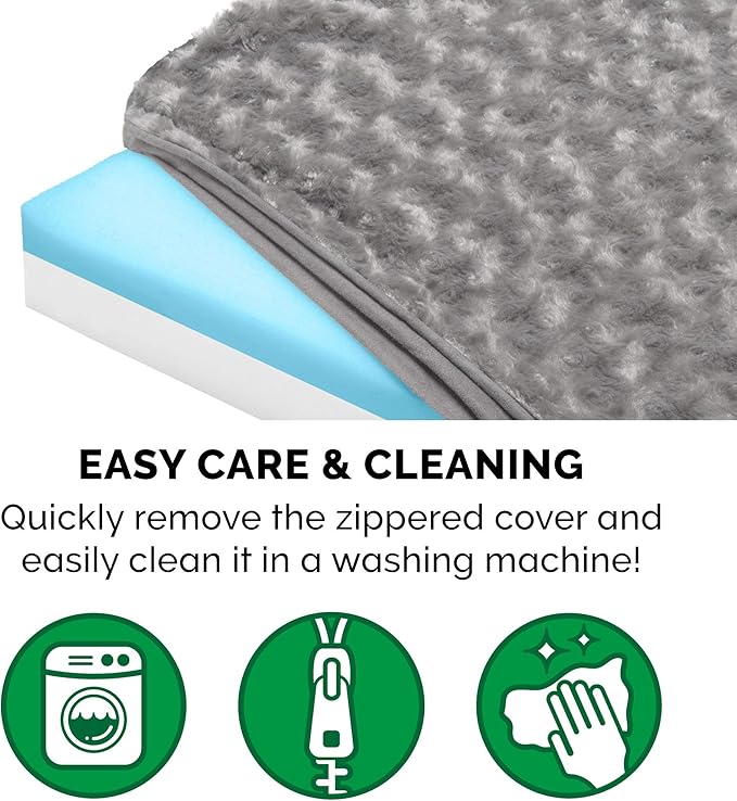 Furhaven Cooling Gel Dog Bed for Medium/Small Dogs w/ Removable Washable Cover, For Dogs Up to 35 lbs - Ultra Plush Faux Fur & Suede Mattress - Gray, Medium
