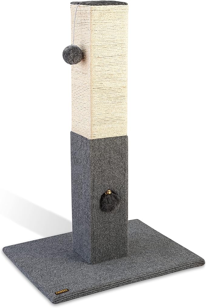 PAWBEE 32" Cat Scratching Post - Tall Cat Scratching Posts for Indoor Cats - Sisal Rope Cat Scratchers - Cat Scratch Post for Small & Large Cats - Cat Post Tower with Jingle Bell Toy - Cat Scratcher