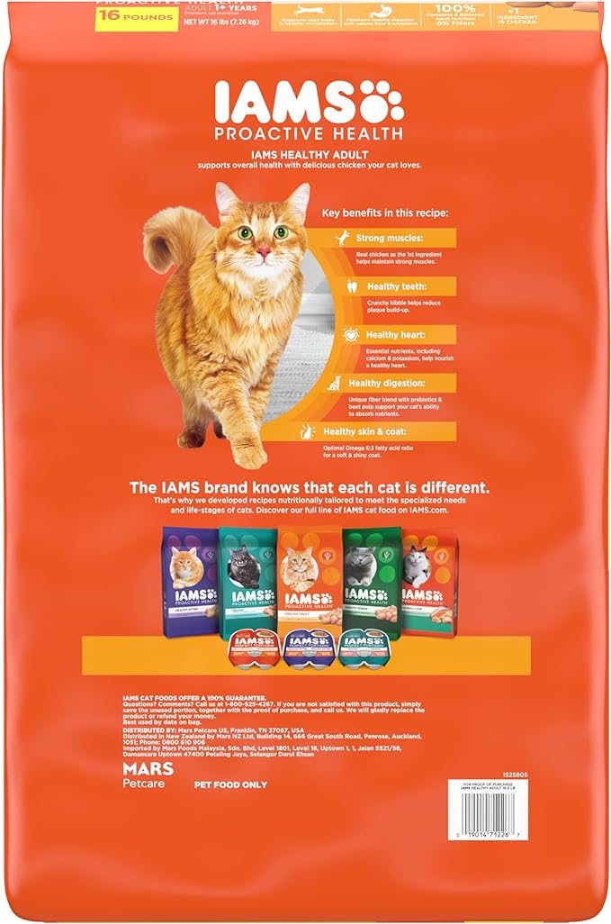 IAMS PROACTIVE HEALTH Adult Healthy Dry Cat Food with Chicken Cat Kibble, 16 lb. Bag