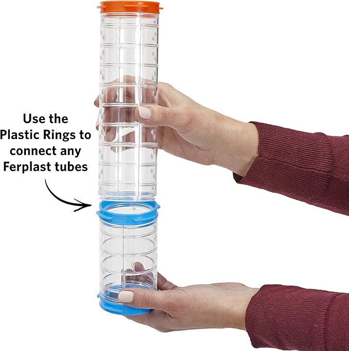 Ferplast Hamster Cage Play Tube | Two-Piece Spare Tube Plastic Connection Ring Piece, 2.4 Inch Diameter, Blue and Orange