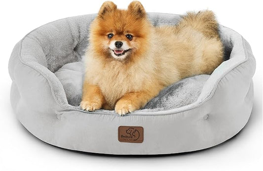 Bedsure Dog Beds for Small Dogs - Round Cat Beds for Indoor Cats, Washable Pet Bed for Puppy and Kitten with Slip-Resistant Bottom, 25 Inches, Pale Grey