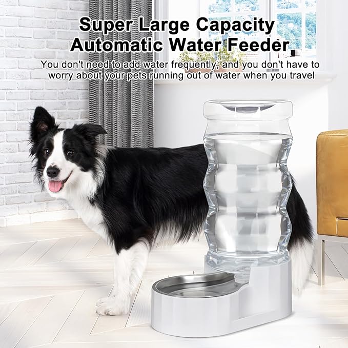 RIZZARI Automatic 9L Pet Waterer, Gravity Dog Water Bowl Dispenser, Stainless Steel Cat Water Dispenser, Large Capacity Water Feeder for Small and Medium-Sized Cats and Dogs (9L,without Filter)