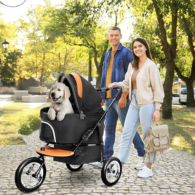 Dog Strollers for Medium Small Pet - 3 in 1 Pet Stroller Cats/Dogs, Zipperless Entry, Jogging Tires, 3 Wheels with Detachable Dog Carriage, Storage Basket and Easy One-Hand Fold