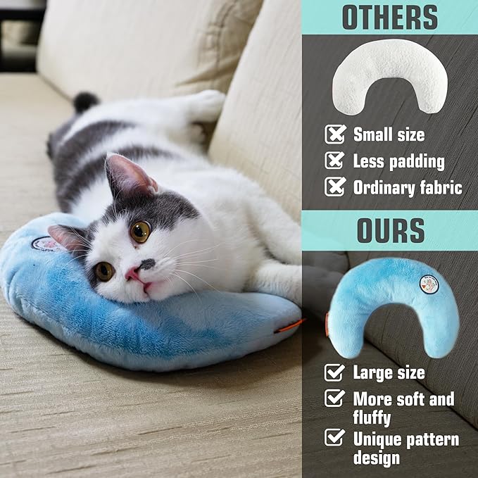 Cat Pillow, Dog Pillow, Claming Pillows for Small Dogs and Cats, Joint Relief Sleeping Improve Pet Neck Pillow， Deep Sleep Fluffy & Cozy Pet Calming Toy，Machine Washable(2 Pack(Blue&White))