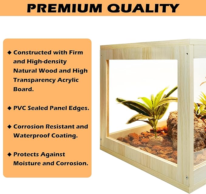 Reptile Terrarium Tank Maximum 78 Gallons, Lizard Tank Bearded Dragon Tank with Metal Mesh Roof Door, Snake Tank with Lock Design (Oak Color, 48"x20"x20" (78 Gallon))