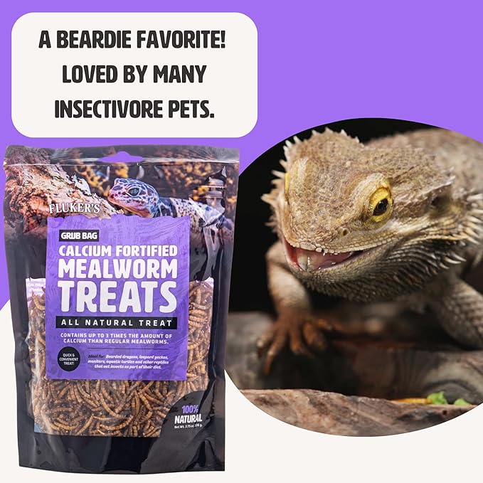 Fluker's Grub Bag All Natural Calcium Fortified Mealworm Treats, Packed with Protein, Rich in Nutrients, A Reptile Favorite, 3 oz