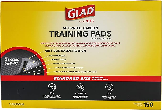 Glad for Pets Black Charcoal Puppy Pads, All-in-One | Puppy Potty Training Pads That ABSORB & NEUTRALIZE Urine Instantly | New & Improved Quality Puppy Pee Pads, 150 count