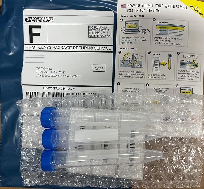 Triton Labs ICP-OES Water Test Kit - Full Lab Test of 45 Elements Saltwater Reef Testing Kit Bundle Triton ICP Label Included (One Kit), white