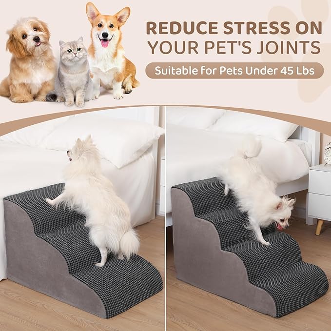 Dog Stairs for Small Dogs, 3-Step Dog Steps for Bed and Couch High Density Foam Pet Stairs for Small Dogs and Cats, Pet Steps Dog Ramp for Doggies, Aged Dog and Injured Pets