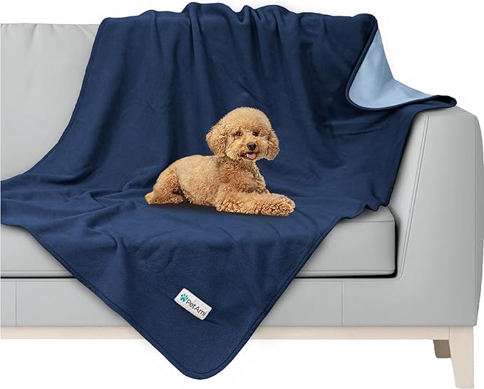 PetAmi Waterproof Dog Blanket for Small Medium Dog, Pet Puppy Blanket Couch Cover Protection, Fleece Cat Washable Throw, Couch Sofa Furniture Protector, Reversible Soft Plush, 29x40 Navy/Blue