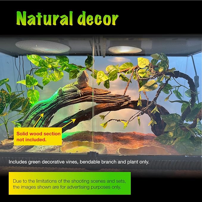 Reptile Terrarium Decor Plants, Hanging Vines, Fake Plants for Reptile Enclosure, Ideal for Chameleon Bearded Dragon Lizard Gecko Tank Accessories (Large Reptile Branch Vine and Plants)