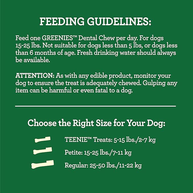 Greenies Puppy 6+ Months TEENIE Natural Dental Care Dog Treats, 12 oz. Pack (20 Treats)