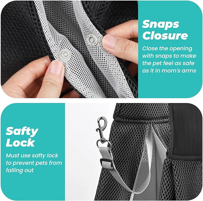 Dog Carrier Sling, Hand-Free Dog Sling Carrier for Small Dogs and Cats，Travel Safety Puppy Bag (Black)