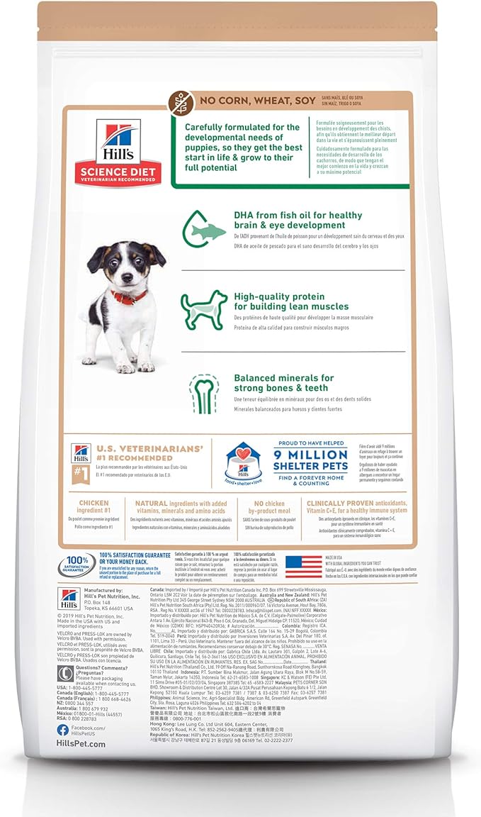 Hill's Science Diet Puppy, Puppy Premium Nutrition, Dry Dog Food, No Corn, Wheat, Soy Chicken & Brown Rice, 4 lb Bag