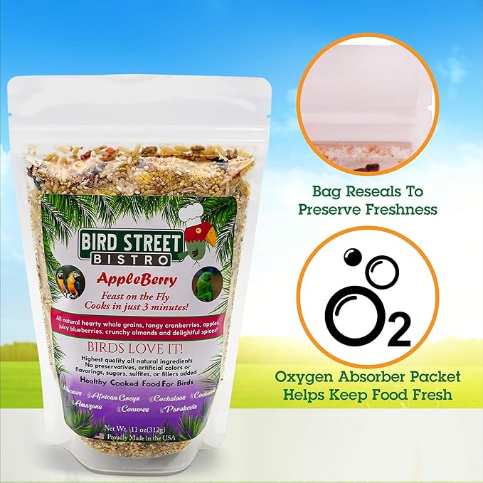Parrot Food Sample 4 Pack - Parakeet Food - Cockatiel Food - Bird Food - Cooks in 3-15 min w/Natural & Organic Grains - Healthy, Non-GMO Fruits, Healthy Orientated Spices
