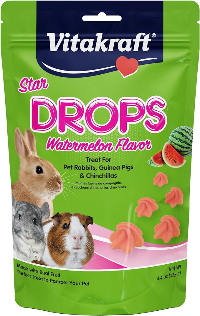 Vitakraft Star Drops Watermelon Flavor Rabbit, Guinea Pig & Chinchilla Treat, 4.4 oz, Pink