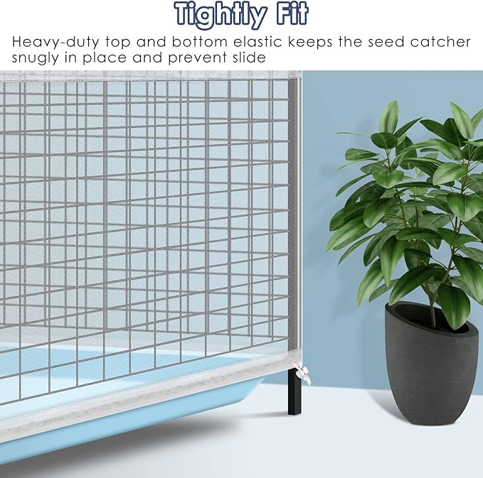 Bissap Bird Cage Seed Catcher, 59-86'' X16'' Universal Birdcage Net Nylon Adjustable Mesh Stretchy Skirts Cover for Parrot Cage Seed Guard (Not Include Birdcage)- White