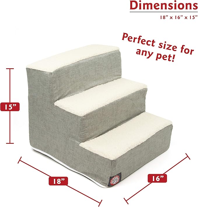 Majestic Pet 3 Step Portable Dog Stairs for Small Dogs to get on Bed Supports 25 lbs or Less – Dog Steps for High Bed with Machine Washable Cover – Pet Stairs for Cats Jackson Heathered Gray