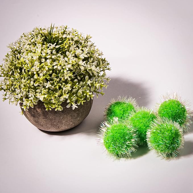 30 Pcs Cat Ball Toys Sparkle Balls Extra Large 2 Inch Cat's Favorite Chase Glitter Ball Glitter Tinsel Pom Poms Balls Green Color