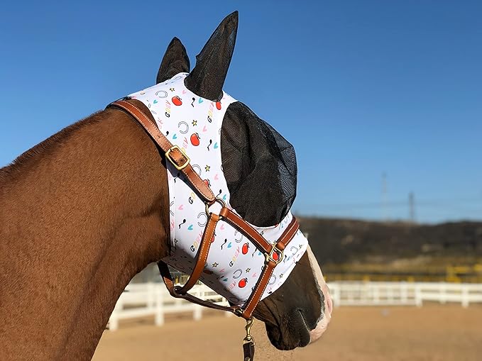 TGW RIDING Horse Fly Mask Super Comfort Horse Fly Mask Elasticity Fly Mask with Ears We Only Make Products That Horses Like (White, M)