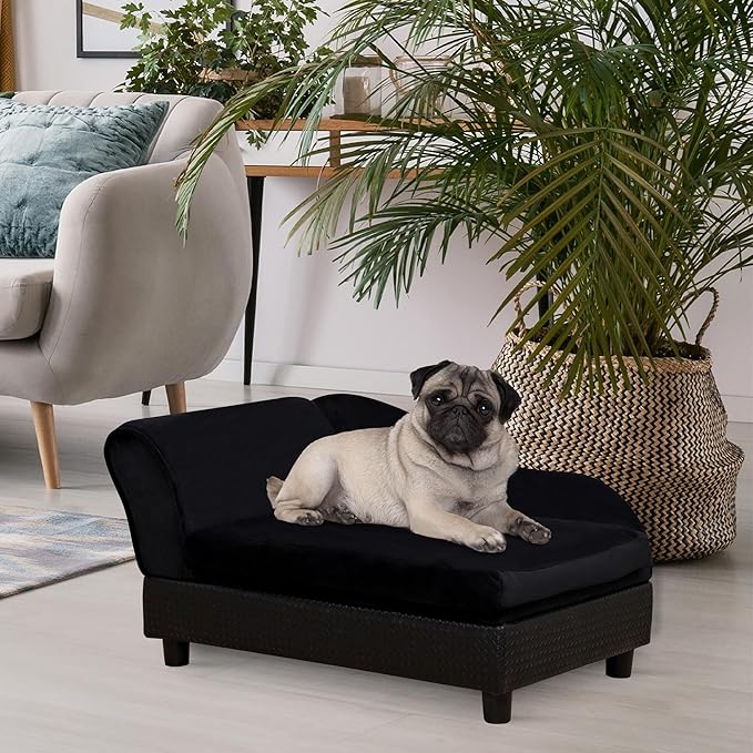 PawHut Luxury Fancy Dog Bed for Small Dogs with Hidden Storage, Small Dog Couch with Soft 3" Foam, Dog Sofa Bed, Cushy Dog Bed, Modern Pet Furniture for Puppies and Little Breeds, Black