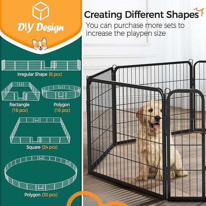 Yaheetech Foldable Pet Pen 24''H Metal Foldable Dog Playpen Puppy Cat Exercise Fence Barrier Kennel 16 Panels/32 Panels 32 Panels