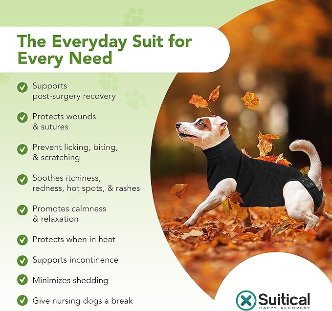 Suitical Recovery Suit for Dogs - Dog Surgery Recovery Suit with Clip-Up System - Breathable Fabric for Spay, Neuter, Skin Conditions, Incontinence - XXL Dog Suit, Black