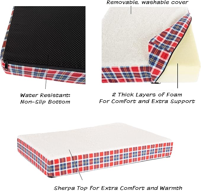 PETMAKER Orthopedic Dog Bed with Memory Foam and Sherpa Top ? Removable, Machine Washable Cover ? 44 x 36.5 x 4.5 Pet Bed (Americana Plaid)