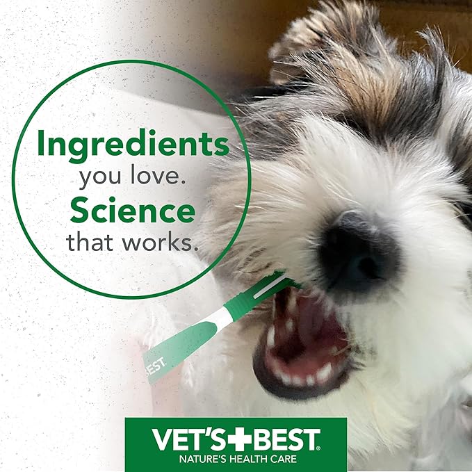 Vet’s Best Puppy Dental Kit – Toothbrush & Toothpaste for Puppies – Helps Soothe Irritated Gums During Teething, Freshens Breath, Prevent Plaque & Tartar - Natural Peanut Butter Flavor