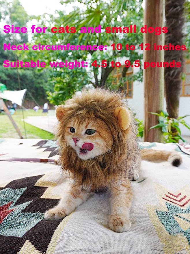 Lion Mane Wig for Cat Costume Pet Adjustable Washable Comfortable Fancy Lion Hair Cat Clothes Dress for Halloween Christmas Easter Festival Party Activity (Brown)