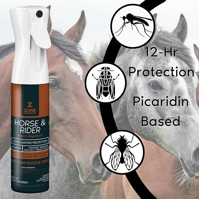 Zone Protects Horse & Rider Equine Spray with Picaridin – 32oz Trigger Spray, DEET-Free Insect Repellent for Horses and Riders, Repels Flies, Gnats, Horse Flies, Ticks, 12-Hour Protection