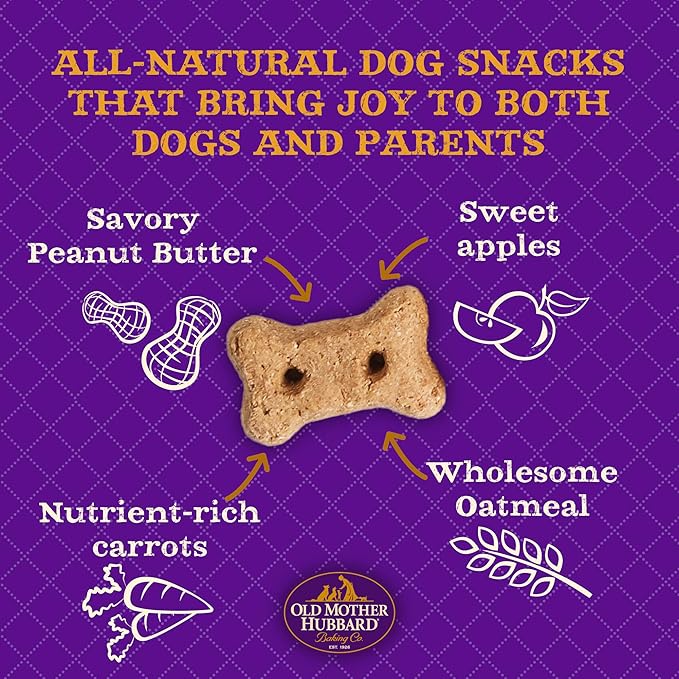 Old Mother Hubbard by Wellness Classic P-Nuttier Natural Dog Treats, Crunchy Oven-Baked Biscuits, Ideal for Training, Large Size, 3.3 pound bag