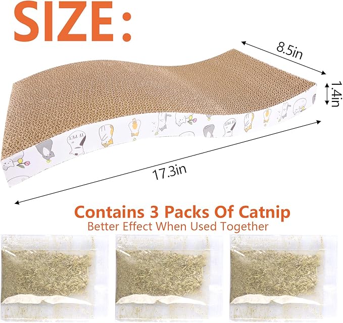 3 Pack Cat Scratcher Pad Recycle Corrugated Cat Scratching Pad Type S Cat Scratch Pad Lounger Sofa for Furniture Protector